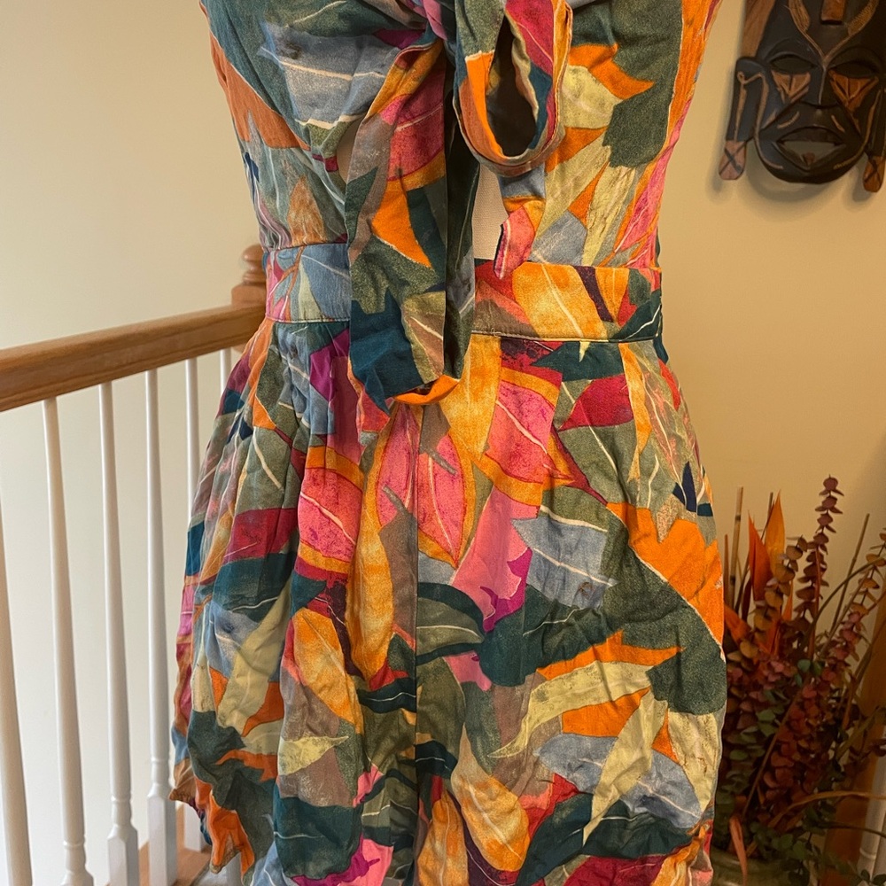 Blush Orange and Blue (floral) Spaghetti Strap Romper (EUC) - Picture 9 of 9